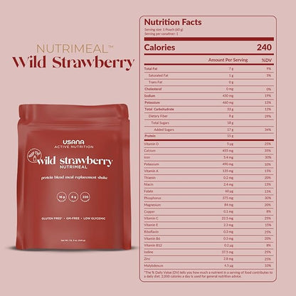 USANA Nutrimeal Meal Replacement Shake - Wild Strawberry - NON-GMO - Gluten Free - Low Glycemic