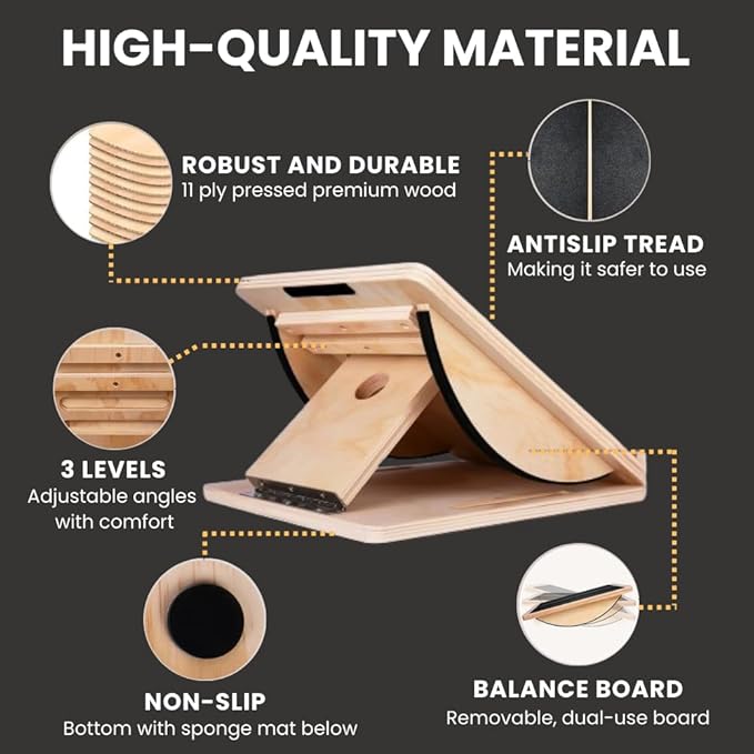 2-in-1 Fitness Slant Board for Calf Stretching Adjustable Incline Board for Mobility, Rehab, Yoga