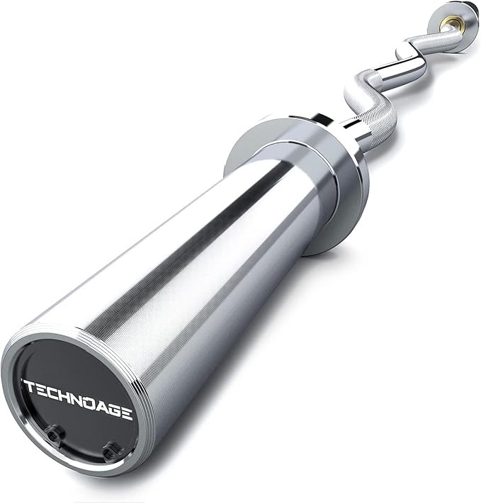 TECHNOAGE Olympic EZ Curl Bar, 47" Curl Bar(350/500LBS Capacity) 20LB, Solid Steel, Chrome Finish