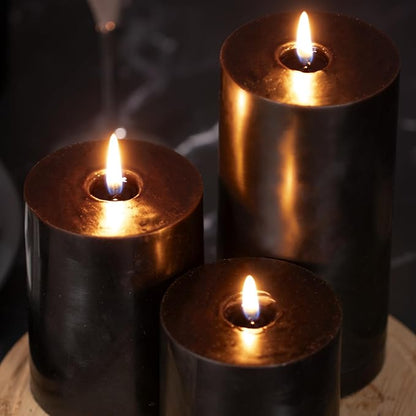 KONNI Black Pillar Candles Set of 3, 3"x 6" Unscented Pillar Candles Bulk, 56 Hours Long Burning