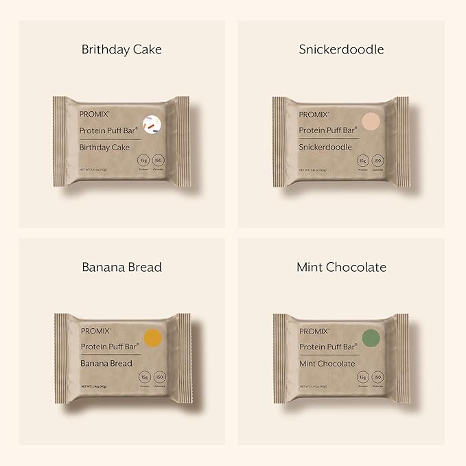 ProMix Nutrition Protein Puff Bars - Variety Pack - Birthday Cake, Snickerdoodle, Banana Bread