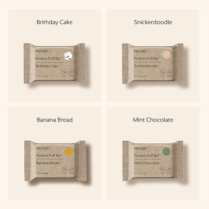 ProMix Nutrition Protein Puff Bars - Variety Pack - Birthday Cake, Snickerdoodle, Banana Bread