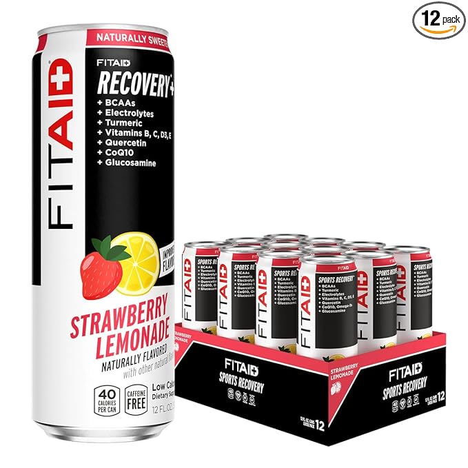 FITAID Post Workout Recovery Drink, Strawberry Lemonade, BCAAs, Glucosamine, Electrolytes, All In