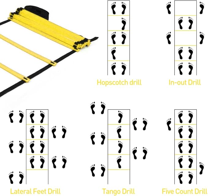 Speed & Agility Ladder Training Equipment Set, Includes 12 Rung 20ft Agility Ladder, 4 Agility