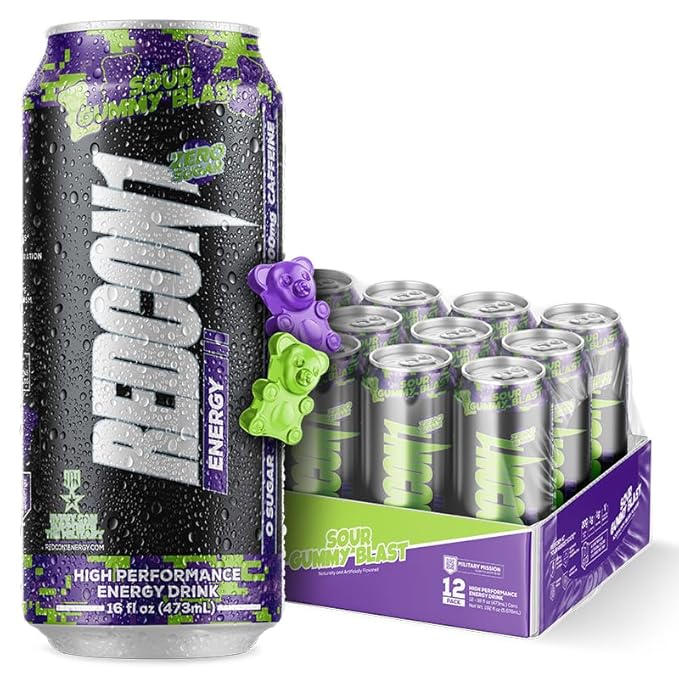 REDCON1 Energy High Performance Drink, Sour Gummy Blast - Zero Sugar Energy Drink with Alpha GPC