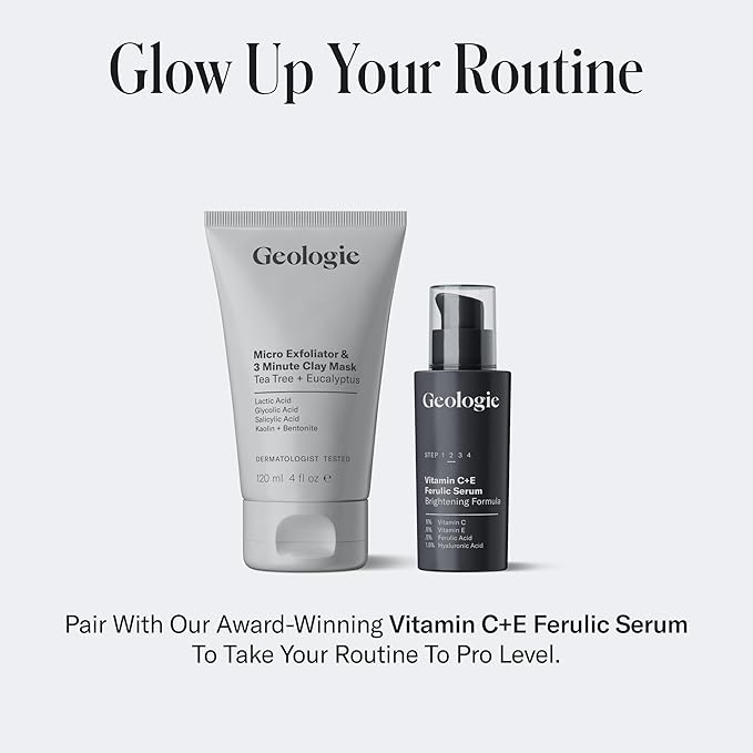Geologie Micro Exfoliator & Clay Mask | 3-in-1 Deep Cleansing Face Wash, Pore Refining Mask & Skin