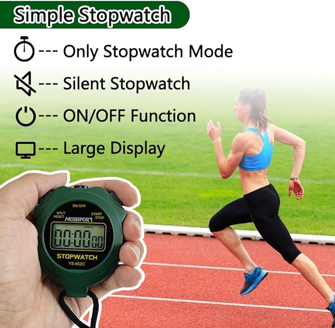 Stopwatch Timer Only Stopwatch Mode, ON/Off Silent Simple Operation, Without Clock Date Countdown