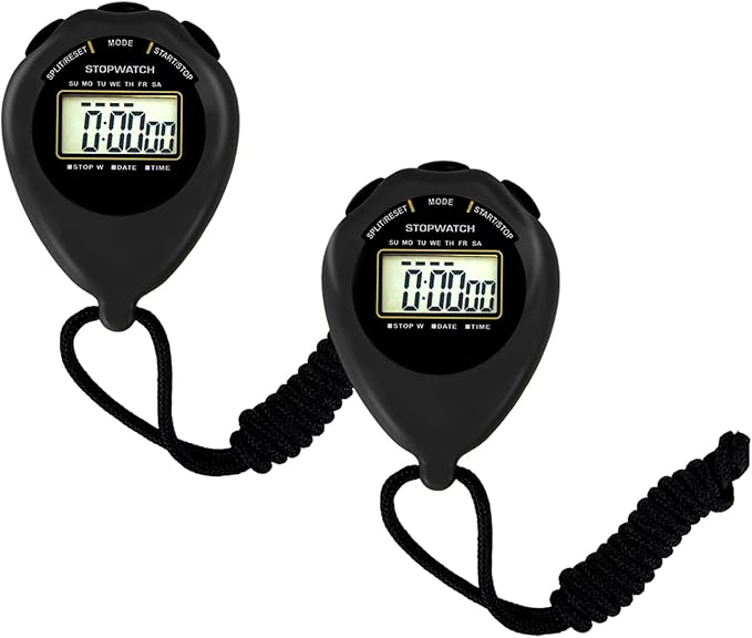 Stopwatch Sport Timer, 2 Pack Large Display Digital Stopwatch Timer with Date Time, No Alarm Silent