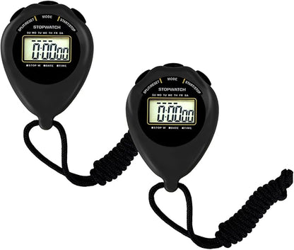 Stopwatch Sport Timer, 2 Pack Large Display Digital Stopwatch Timer with Date Time, No Alarm Silent