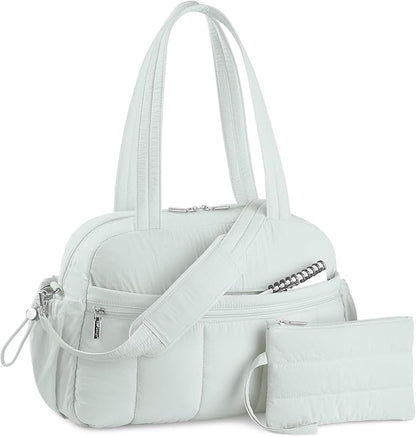 TOPDesign Travel Duffel Bag for Women, Puffer Gym Bag Sports Tote with Wet Pocket, Carry On