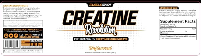 Musclesport Creatine Monohydrate Powder - Micronized Creatine Monohydrate - Energy, Strength &