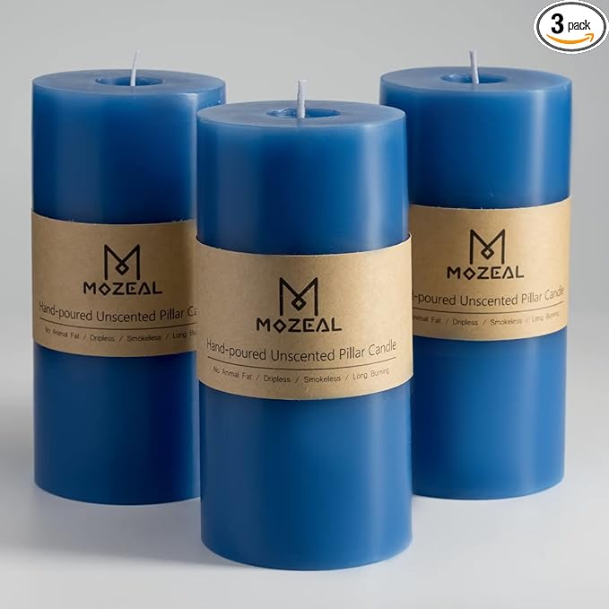 MOZEAL 3" x 6" Hand-Poured Unscented Candle,Dripless Pillar Candle Set of 3,Long Lasting