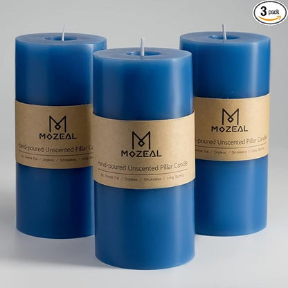 MOZEAL 3" x 6" Hand-Poured Unscented Candle,Dripless Pillar Candle Set of 3,Long Lasting