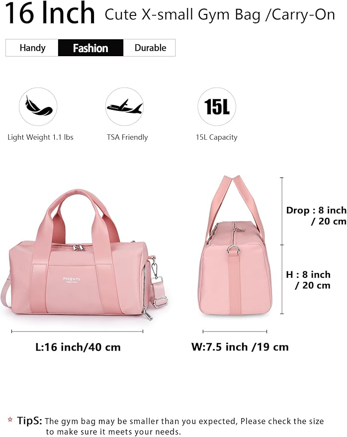 Compact Sports Gym Bag for Women Girls, Cute Mini Duffle Bag with Wet Pocket & Shoes Compartment
