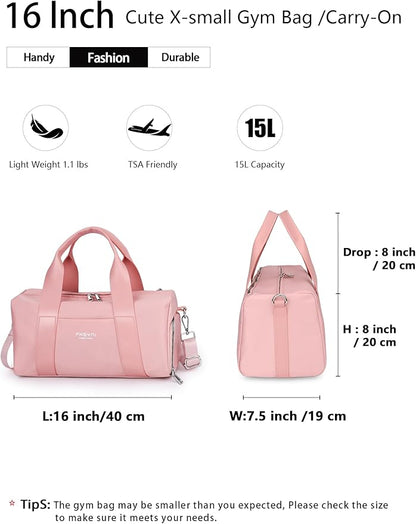 Compact Sports Gym Bag for Women Girls, Cute Mini Duffle Bag with Wet Pocket & Shoes Compartment