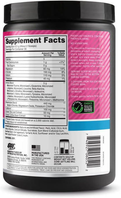 Optimum Nutrition Amino Energy Powder Plus Hydration, with BCAA, Electrolytes, and Caffeine