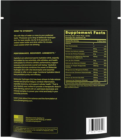 Hydrogen Water + Electrolytes Drink Mix | H2 Hydration Packets with Molecular Hydrogen, Sodium