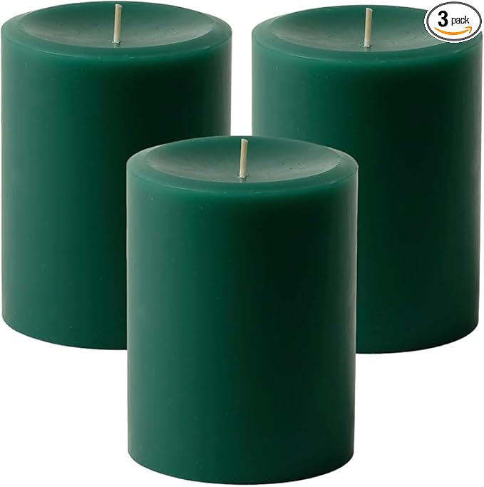 Mister Candle Dripless Unscented Pillar Candles, Set of 3 Hand Poured Solid Color Non-Scented
