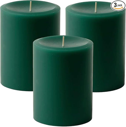 Mister Candle Dripless Unscented Pillar Candles, Set of 3 Hand Poured Solid Color Non-Scented