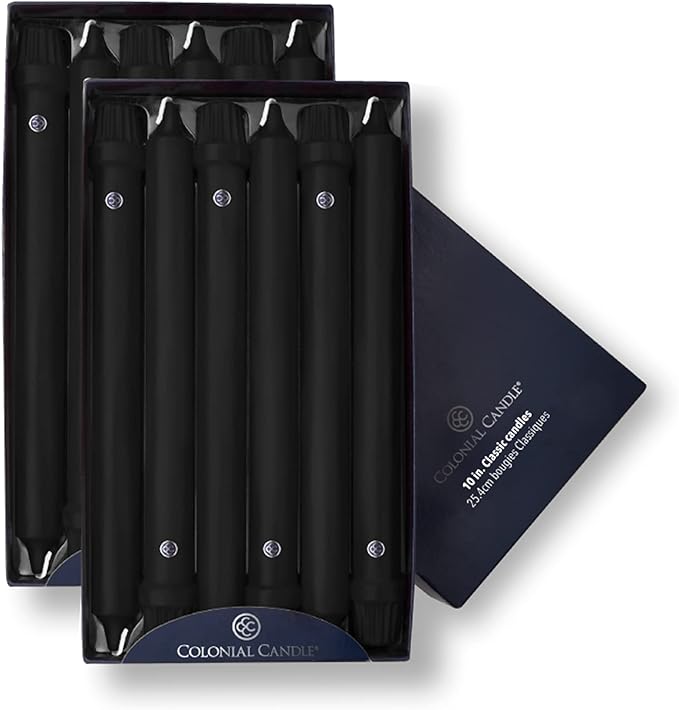 Colonial Candle Unscented Taper Candle, Classic Collection, Black, 10 in, Pack of 12 - Up to 8
