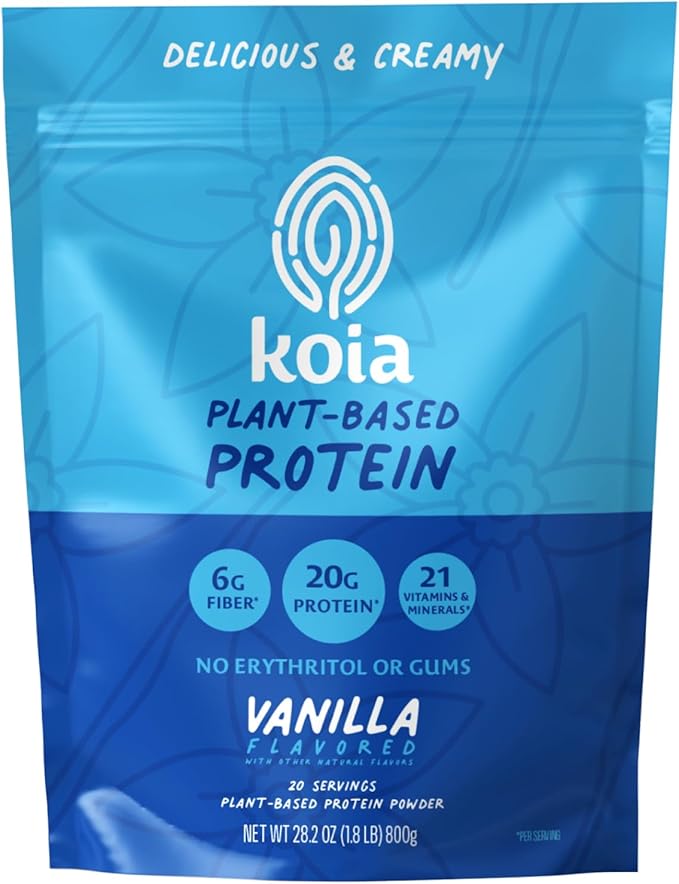 Koia Plant Based Protein Powder, Vanilla, 20g Protein, 3g Sugar, 6g Prebiotic Fiber, Pre & Post