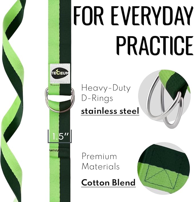 TECEUM Yoga Strap & Mat Strap – 2 IN 1 – Cotton – 6 ft 8 ft 10 ft (30+ colors) – Adjustable