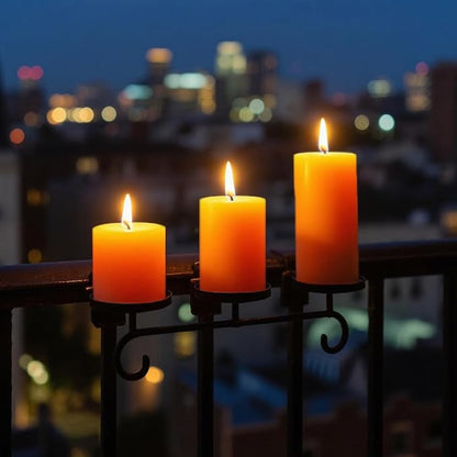 Set of 3 Different Size Orange Pillar Candles, Unscented Dripless 2.75x3, 2.75x4, 2.75x6 Inch Fall