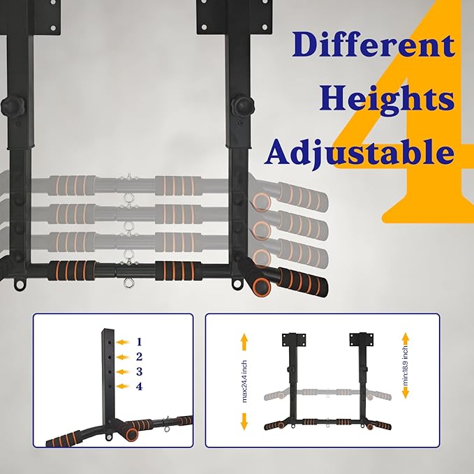 BDL Wall Mounted Pull Up Bar Chin Up bar Multifunctional Dip Station for Indoor Home Gym Workout