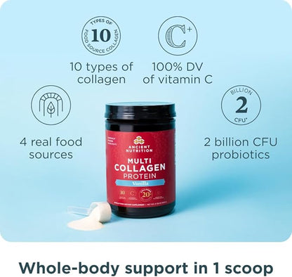 Collagen Powder Protein by Ancient Nutrition, Multi Collagen Vanilla Protein Powder, 45 Servings
