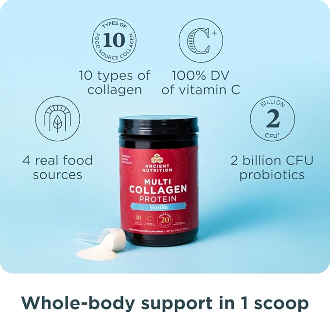 Ancient Nutrition Collagen Peptides Powder, Multi Collagen Protein, Women & Men, Vitamin C
