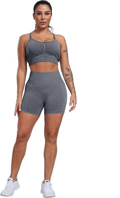 CHRLEISURE Women's 4 Packs Workout Gym Shorts, High Waisted Butt Lifting Scrunch Butt Seamless