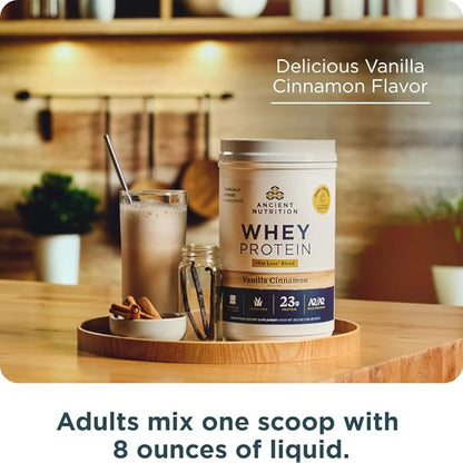 Ancient Nutrition Grass Fed Whey Protein + Fat Loss Blend, Vanilla Cinnamon, 23g Protein, Promotes