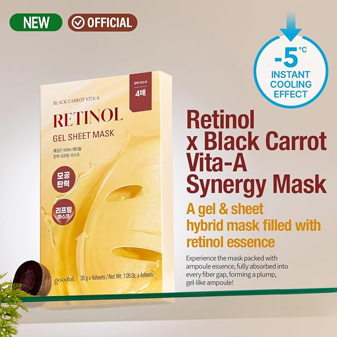 GOODAL Retinol + Black Carrot Gel Sheet Mask ??Intensive Hydration & Pore-Lifting, Cooling