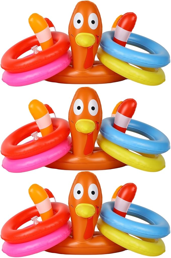 MorTime Thanksgiving 3 Pack Inflatable Turkey Hat Ring Toss Game, Party Game Toss Game Hat for