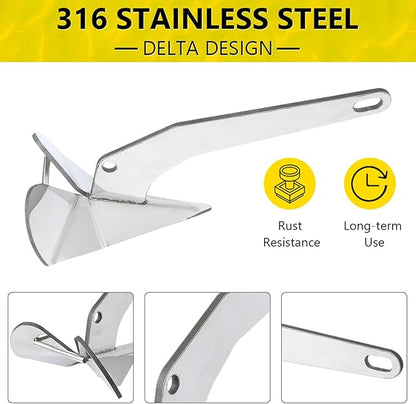 GAOMON 316 Stainless Steel Delta-Style Anchor, Fluke Anchor for Pontoon, Dinghies, Fishing Boats