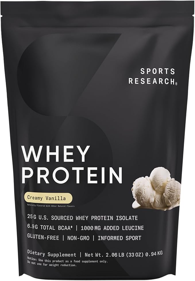 Sports Research Whey Protein Isolate - Sports Nutrition Protein Powder 25g per Serving - 2.1lb Bag