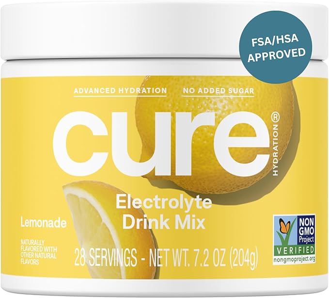 Cure Hydration | Plant-Based Electrolyte Drink Mix | No Added Sugar | FSA-HSA | Dehydration Relief