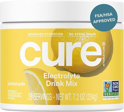 Cure Hydration | Plant-Based Electrolyte Drink Mix | No Added Sugar | FSA-HSA | Dehydration Relief