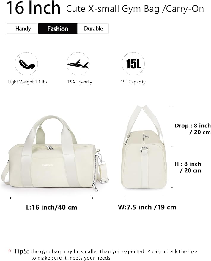 Compact Sports Gym Bag for Women, Cute Mini Duffle Bag with Wet Pocket & Shoes Compartment