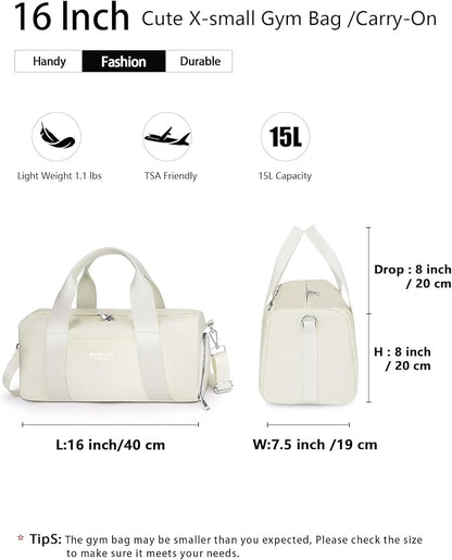 Compact Sports Gym Bag for Women, Cute Mini Duffle Bag with Wet Pocket & Shoes Compartment