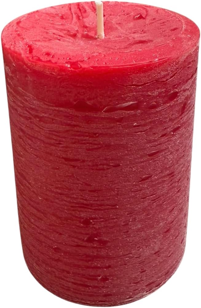Mister Candle Dripless Unscented Rustic Red Pillar Candles, Set of 3 Hand Poured Solid Color