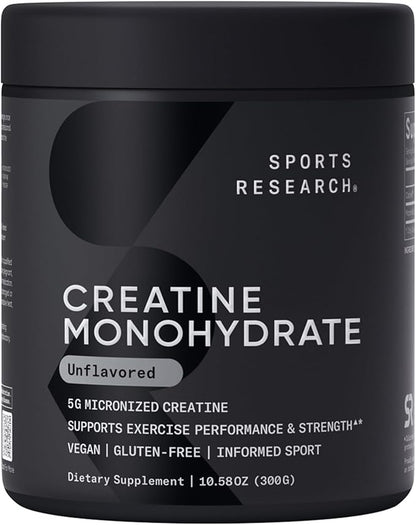 Sports Research Creatine Monohydrate - Gain Lean Muscle, Improve Performance and Strength and