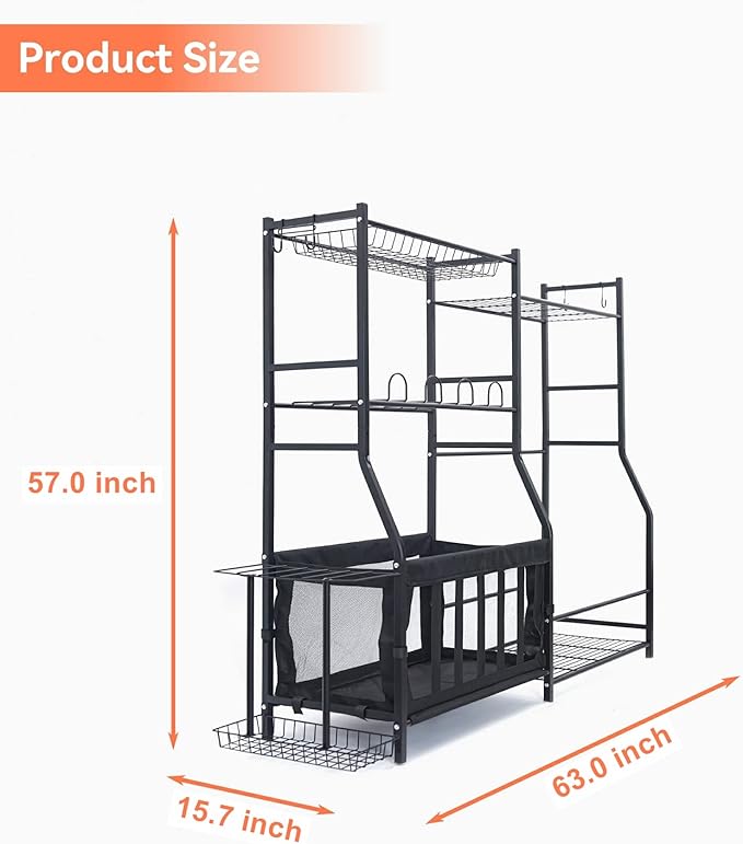 WALMANN Garage Sports Equipment Organizer, Golf Bag Stand for Garage Ball Storage Rack