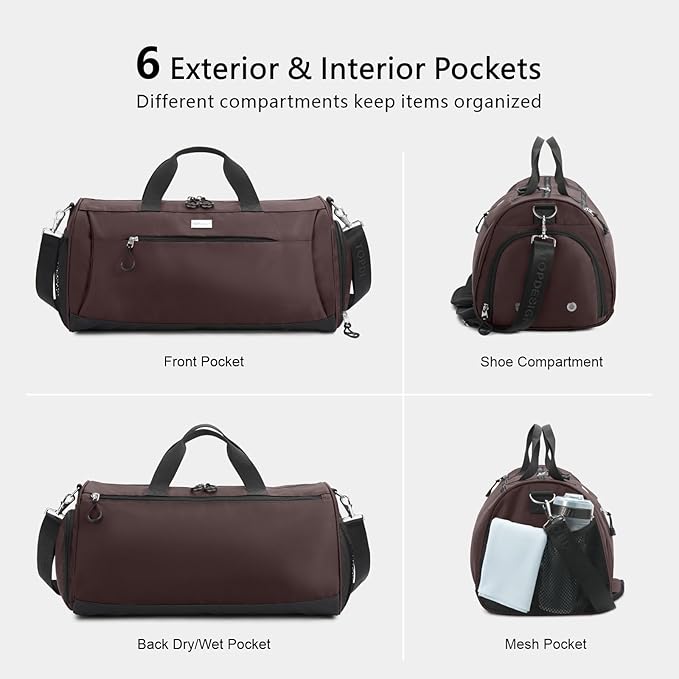 TOPDesign Gym Bag for Women & Men, Unisex Duffel Bag with Shoe Compartment & Wet Pocket for Travel