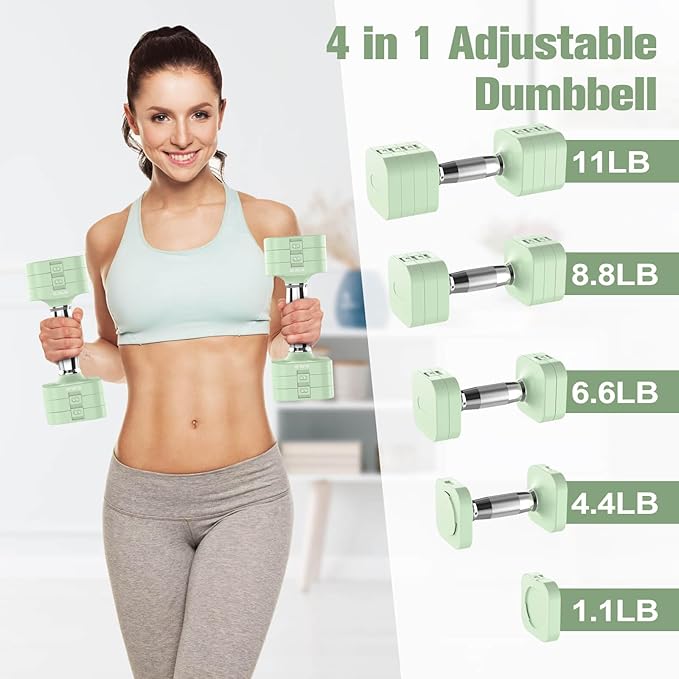 22LBS Adjustable Dumbbells Set, Adjustable Weight Dumbbells with 4 Levels 4.4lb, 6.6lb, 8.8lb