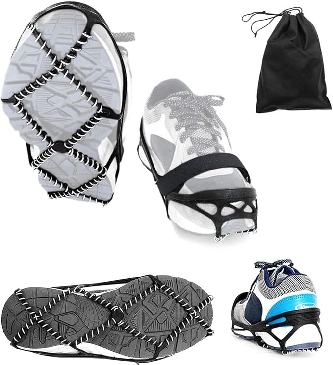 Ice Cleats, Highly Elastic Traction Cleats Grippers with Magic Tape Straps and Storage Bag, Anti