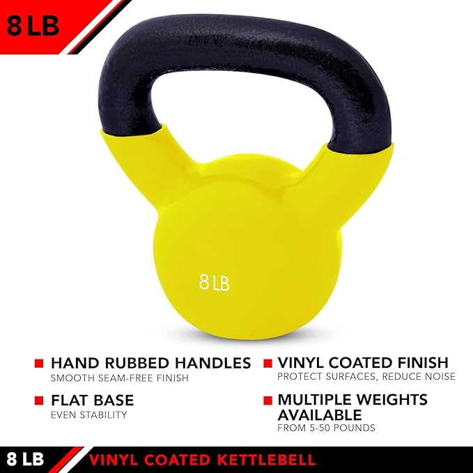 JFIT Kettlebell Weights Vinyl Coated Iron - 12 Size Options, 5lbs-50lbs - Coated for Floor and