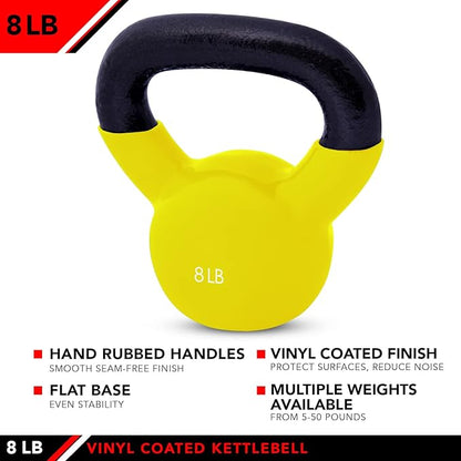 JFIT Kettlebell Weights Vinyl Coated Iron - 12 Size Options, 5lbs-50lbs - Coated for Floor and