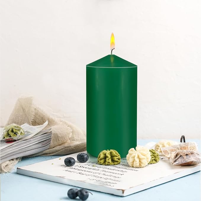 Pillar Candles 3 x 4, 6, and 8 inches, Large Handmade Candles Set of 3, Green Decorative Candles