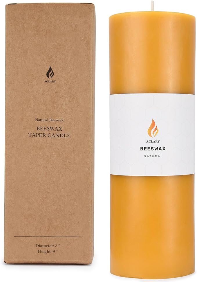 3"x 9" Large Beeswax Pillar Candle, Made of Pure Natural Beeswax, with Ultra Long Burning Time and